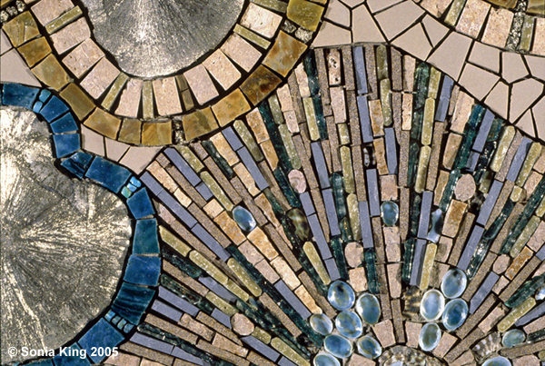 Adrift mosaic (detail) by Sonia King Mosaic Artist