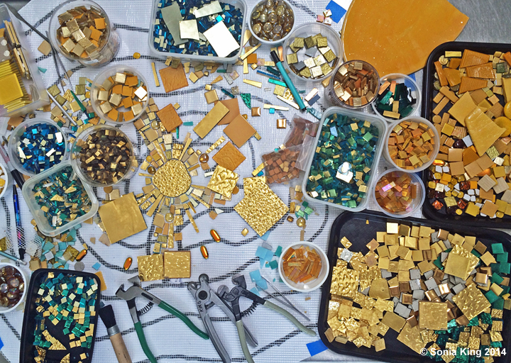 Beginning a energy burst mosaic element for 'VisionShift', a new mosaic installation by Sonia King