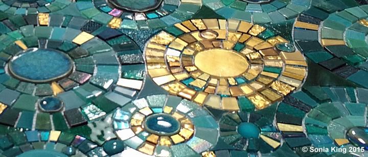 Beginning a energy burst mosaic element for 'VisionShift', a new mosaic installation by Sonia King