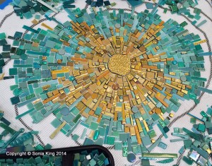 Beginning a energy burst mosaic element for 'VisionShift', a new mosaic installation by Sonia King