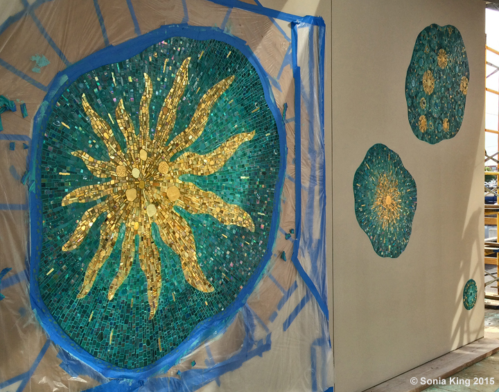 Installation of VisionShift mosaic at Hall Arts by Sonia King Mosaic Artist