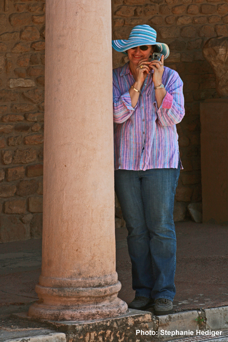 Sonia King viewing ancient mosaics in Carthage, Tunisa