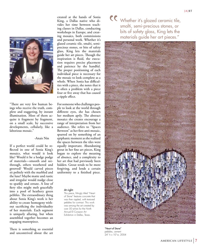 Sonia King Mosaic Artist in American Lifestyle Magazine