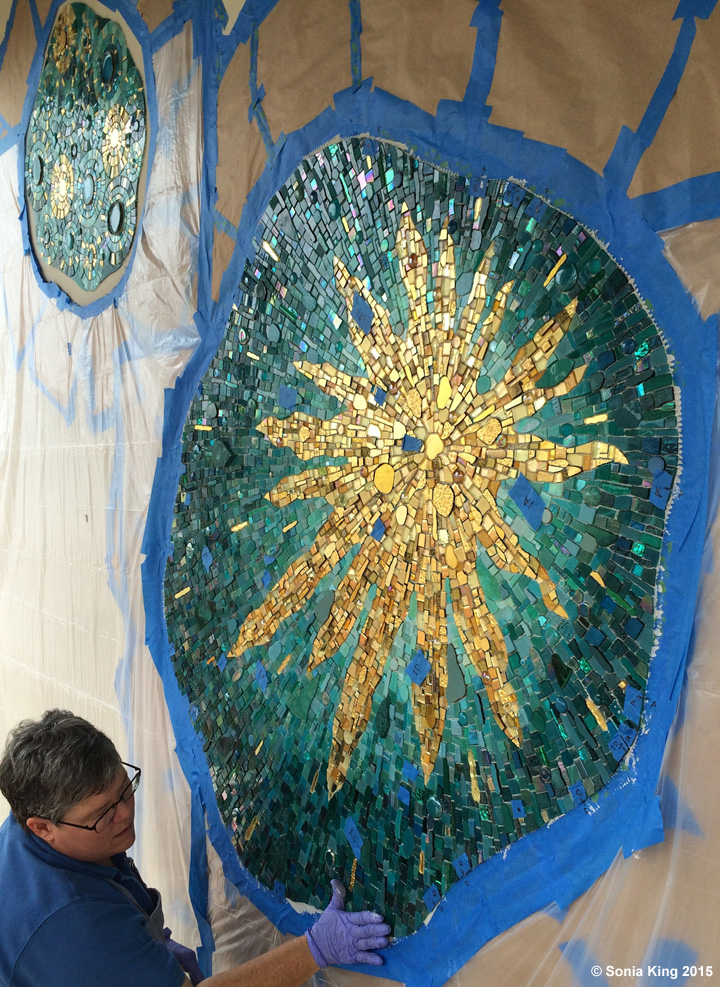 Installation of 'VisionShift' mosaic by Sonia King Mosaic Artist