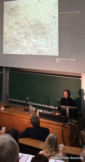 Sonia King speaking at the British Association for Modern Mosaic conference in London
